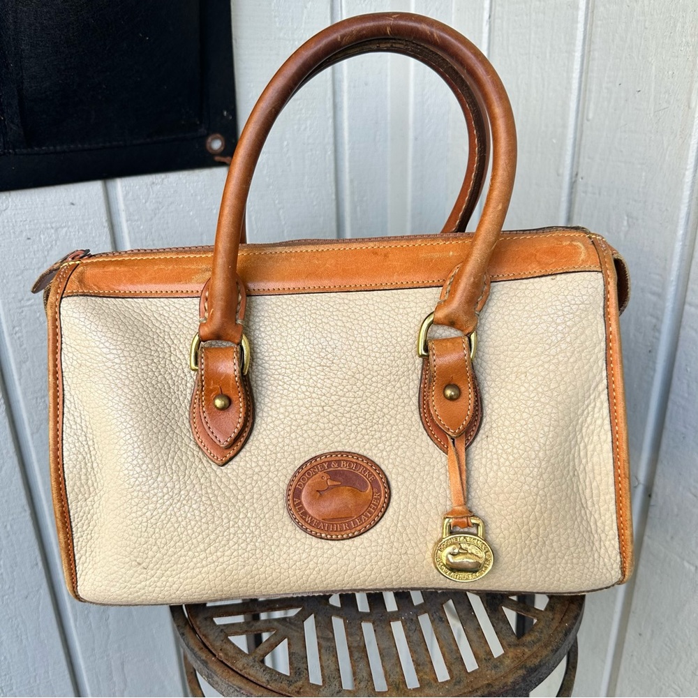 Dooney and Bourke Vintage Pebbled Leather Bag Tan & Cream